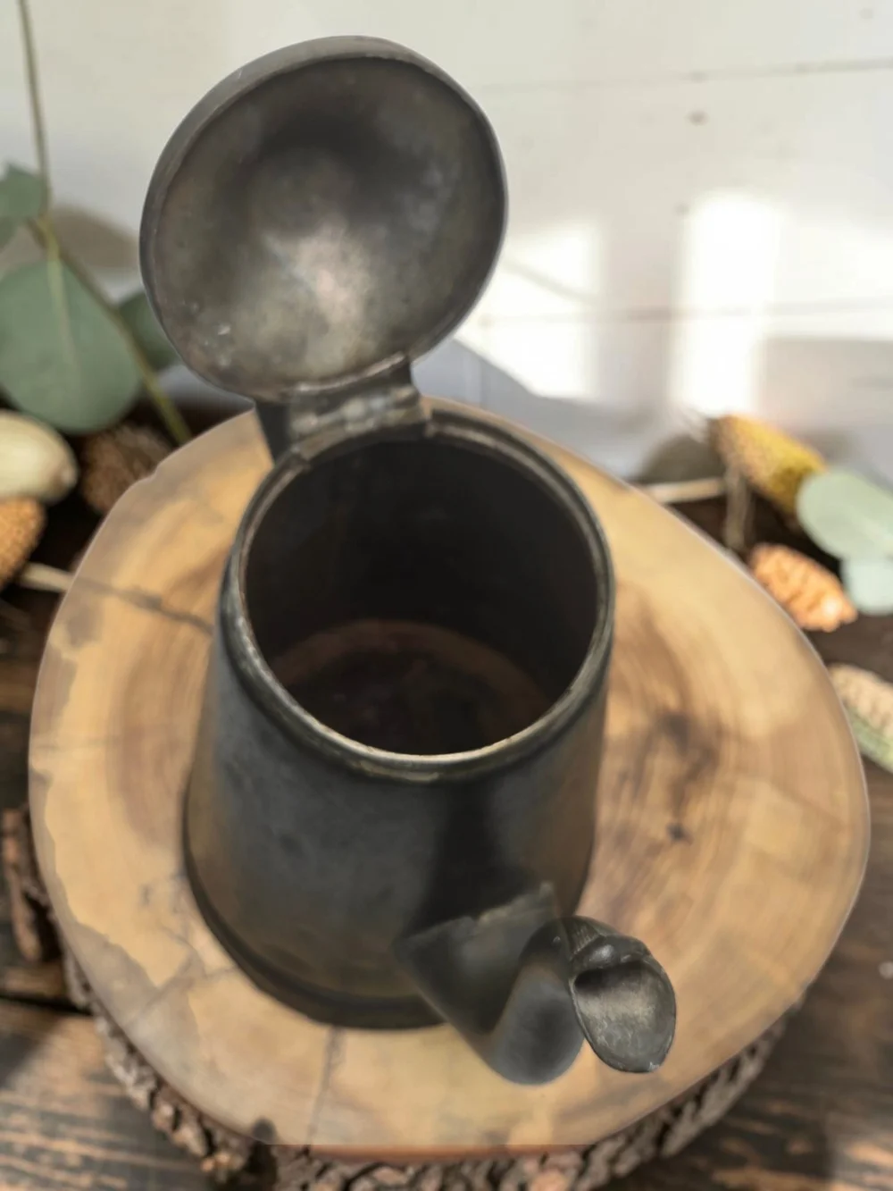 Antique 19th-Century Pewter/Britannia Ware Tea or Coffee Pot